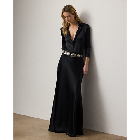 Женская рубашка Ralph Lauren Cameron Straight Fit Charmeuse, цвет: Чёрный