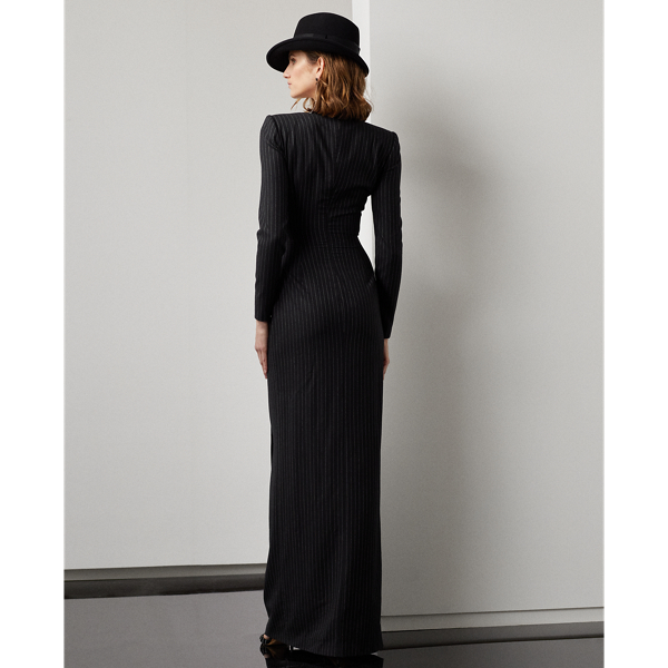 Black/Cream Alvita Pinstripe Evening Dress Ralph Lauren Collection 5