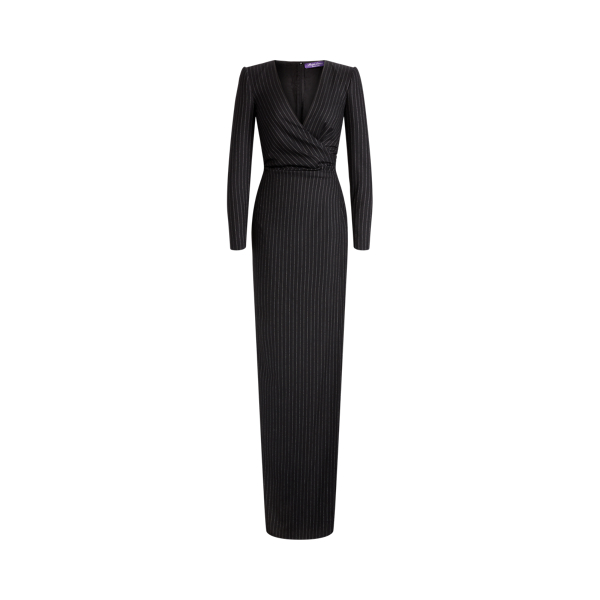 Black/Cream Alvita Pinstripe Evening Dress Ralph Lauren Collection 2