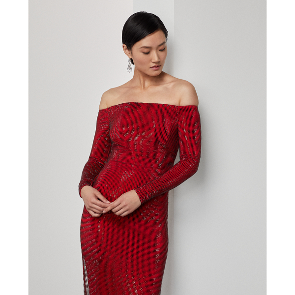 Robe de soir&eacute;e Minali d&eacute;cor&eacute;e Ralph Lauren Collection en Rouge vif 3