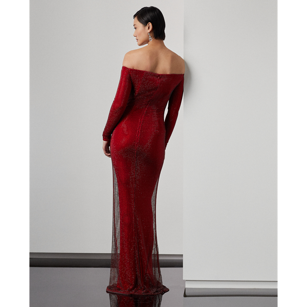 Robe de soir&eacute;e Minali d&eacute;cor&eacute;e Ralph Lauren Collection en Rouge vif 4