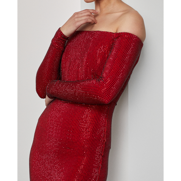 Robe de soir&eacute;e Minali d&eacute;cor&eacute;e Ralph Lauren Collection en Rouge vif 5