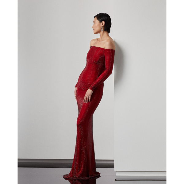 Robe de soir&eacute;e Minali d&eacute;cor&eacute;e Ralph Lauren Collection en Rouge vif 6