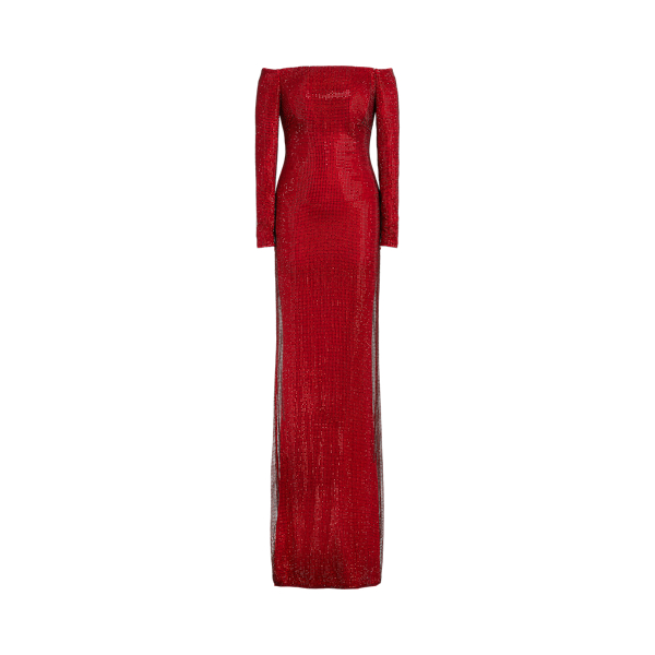 Robe de soir&eacute;e Minali d&eacute;cor&eacute;e Ralph Lauren Collection en Rouge vif 2
