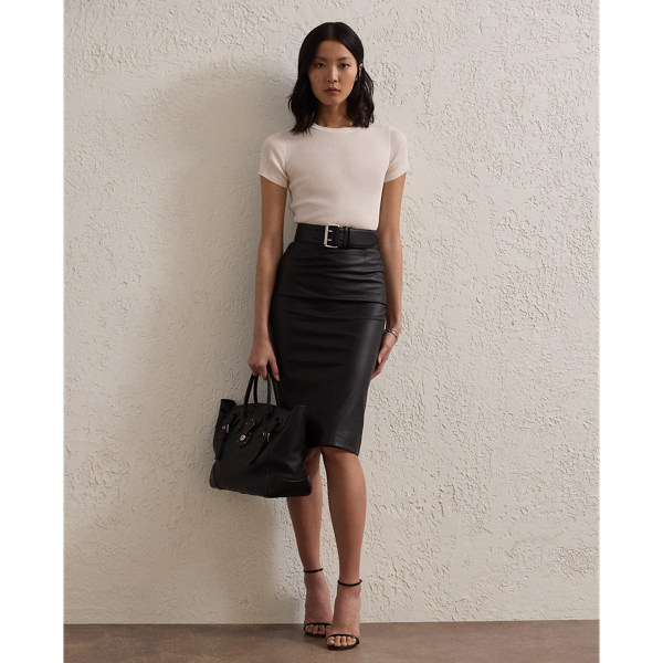 Short Curran Nappa Leather Pencil Skirt