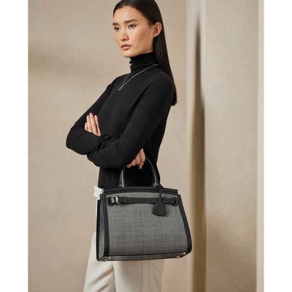 Black/Cream RL50 Glen Plaid Medium Bag Ralph Lauren Collection 7