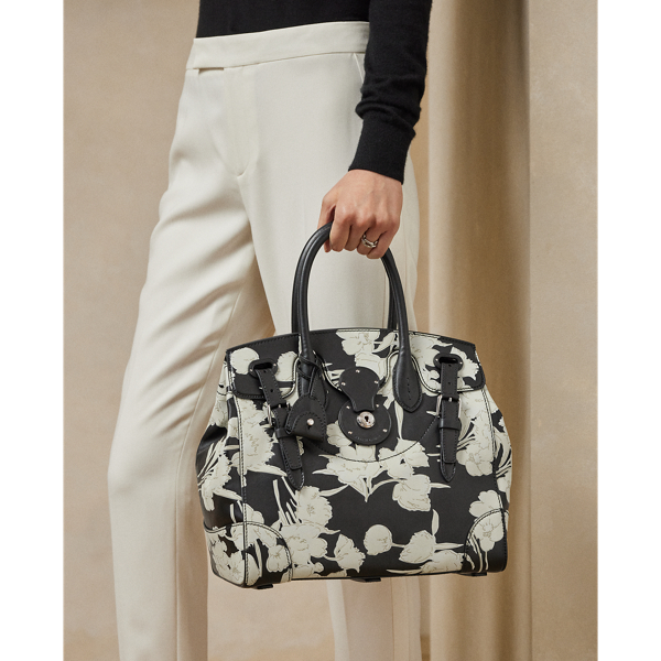 Soft Ricky&nbsp;33 &agrave; motif fleuri en vachette Ralph Lauren Collection en Noir/Cr&egrave;me 7