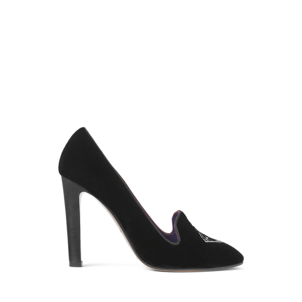 Sapatos de salto veludo bordado Marion Ralph Lauren Collection em 1