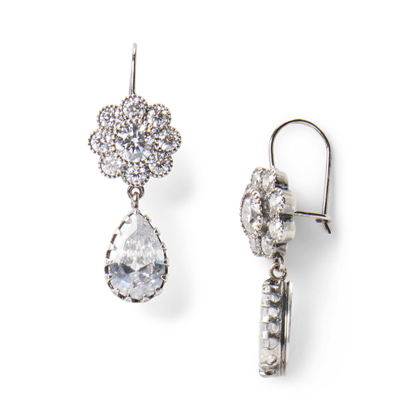 Silver Flower Crystal Drop Earrings Ralph Lauren Collection 2