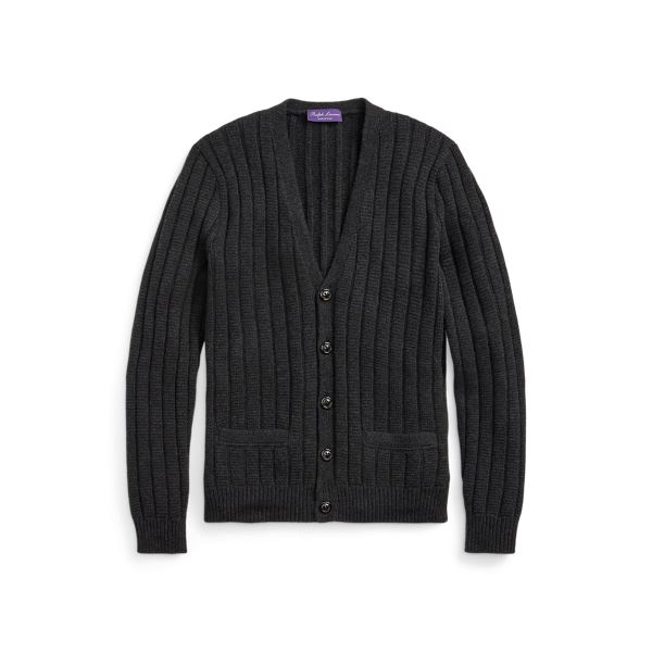 Rib-Knit Wool-Cashmere Cardigan Purple Label 1