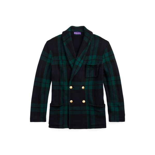 Plaid Cashmere-Wool Blazer Cardigan Purple Label 1