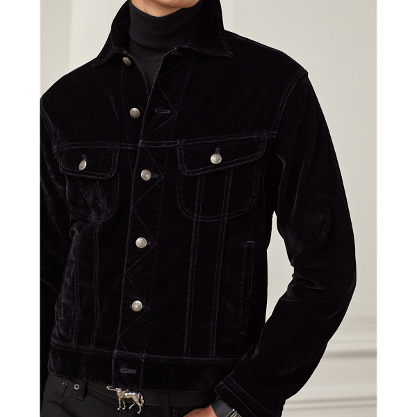 Polo Black Stretch Velvet Trucker Jacket Purple Label 6