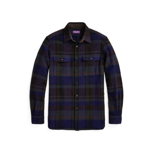 Suede-Patch Plaid Wool Shirt