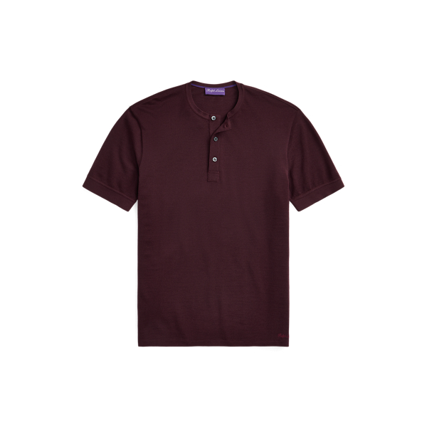 Slim fit wollen piqu&eacute; Henley-shirt Purple Label in 1