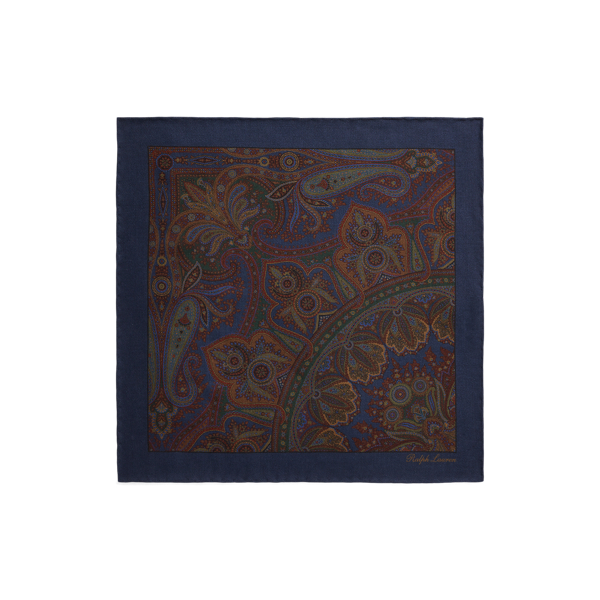 Navy/Green/Red/Gold Paisley Cashmere-Silk Pocket Square Purple Label 2