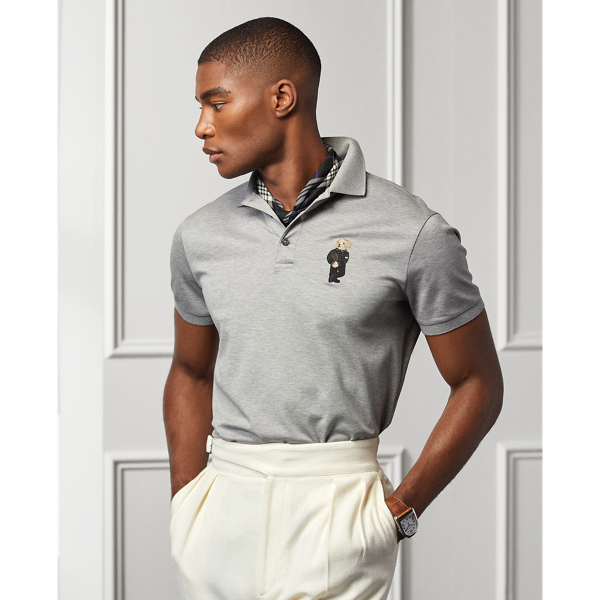 Light Grey Heather Custom Slim Fit Polo Bear Polo Shirt Purple Label 1