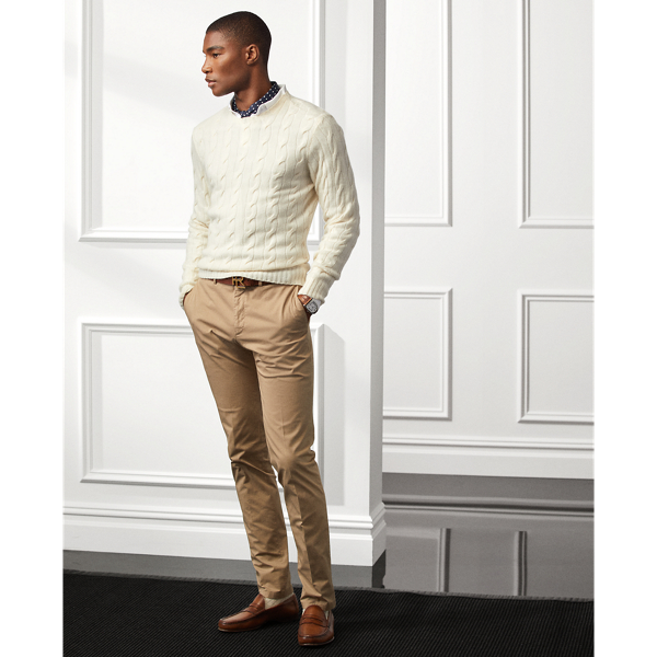 Pantalon chino stretch slim fait main