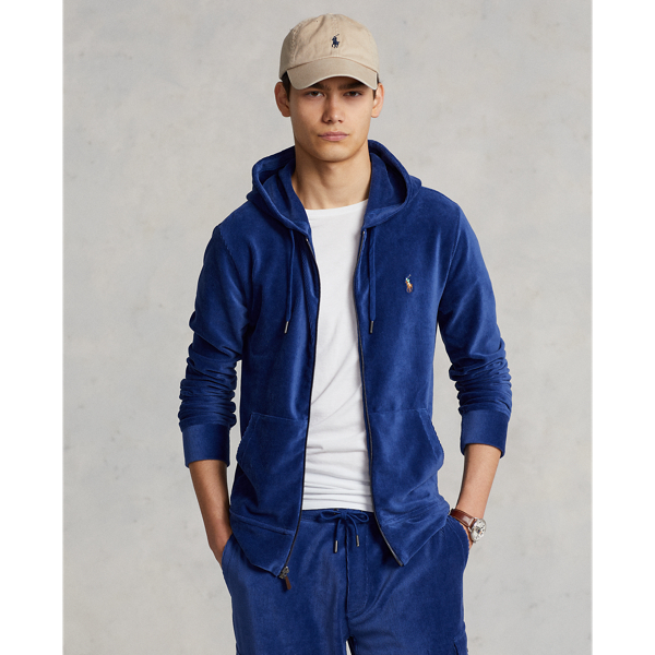 Harrison Blue Knit Corduroy Full-Zip Hoodie Polo Ralph Lauren 1