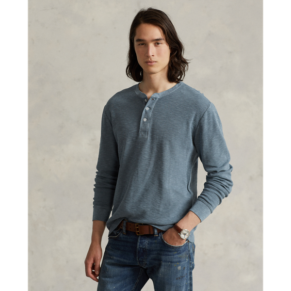Anchor Blue Waffle-Knit Henley Shirt Polo Ralph Lauren 1