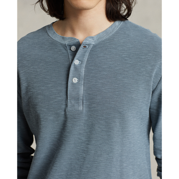 Anchor Blue Waffle-Knit Henley Shirt Polo Ralph Lauren 6