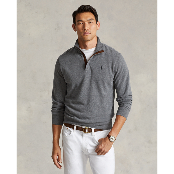 Medium Flannel Heather Luxury Jersey Quarter-Zip Pullover Polo Ralph Lauren 1