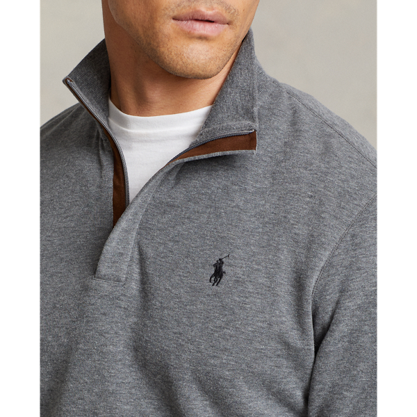 Medium Flannel Heather Luxury Jersey Quarter-Zip Pullover Polo Ralph Lauren 6