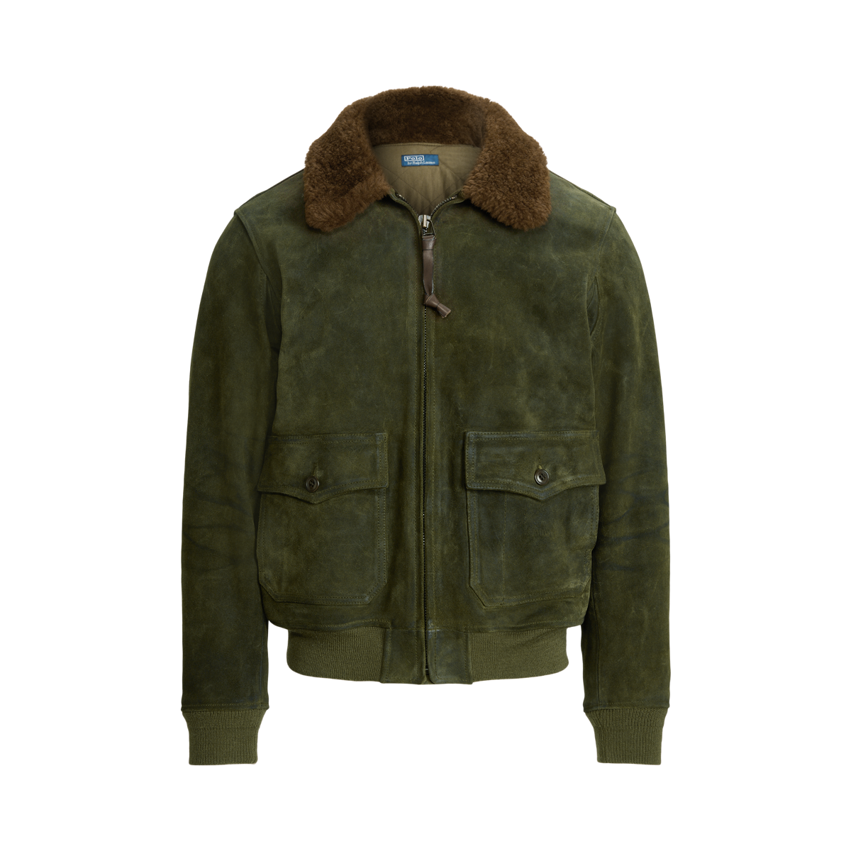 Shearling Collar Suede Bomber Jacket