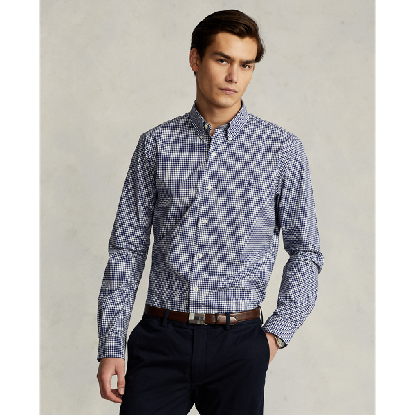 Navy/White Classic Fit Gingham Stretch Poplin Shirt Polo Ralph Lauren 1