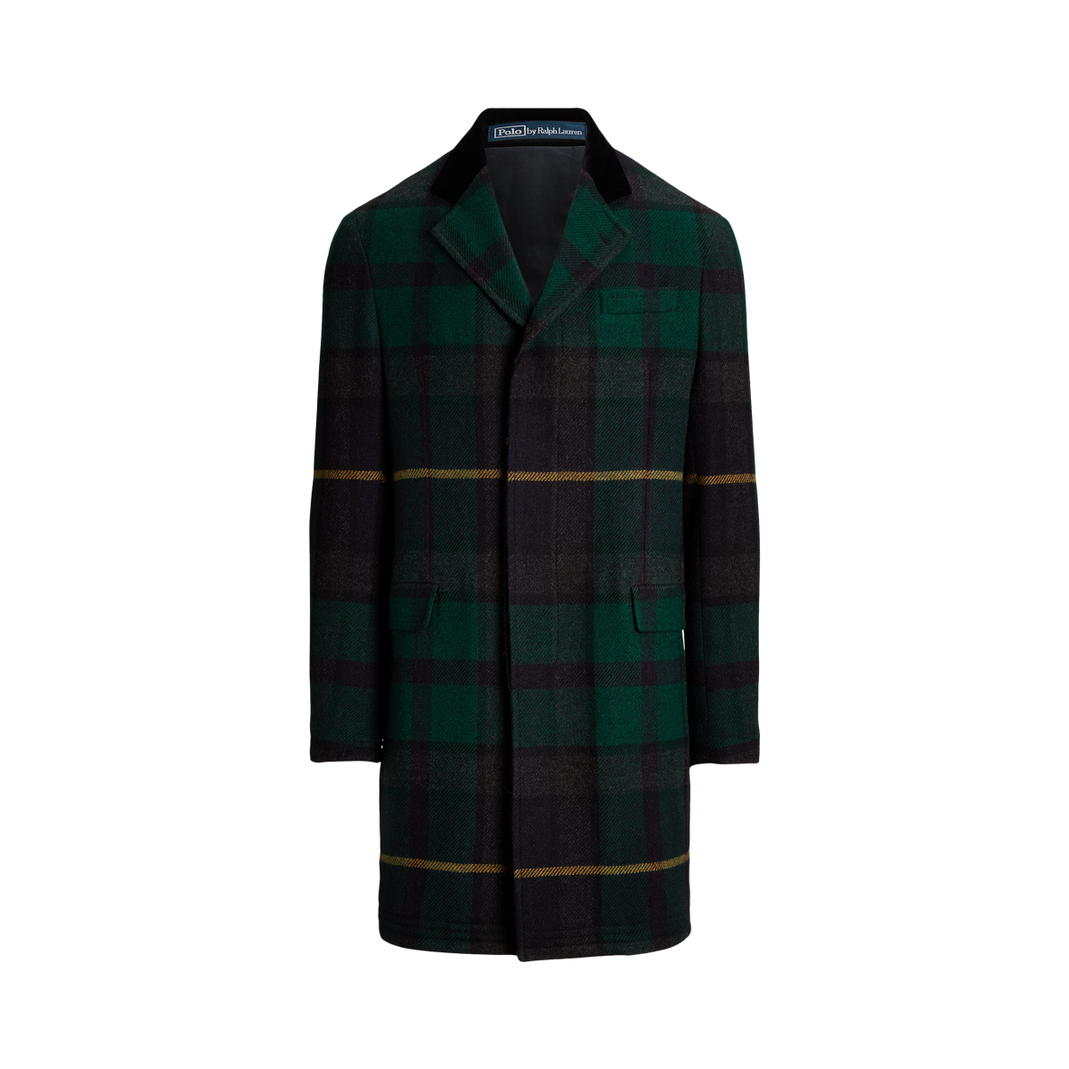 Plaid Wool Velvet Collar Topcoat