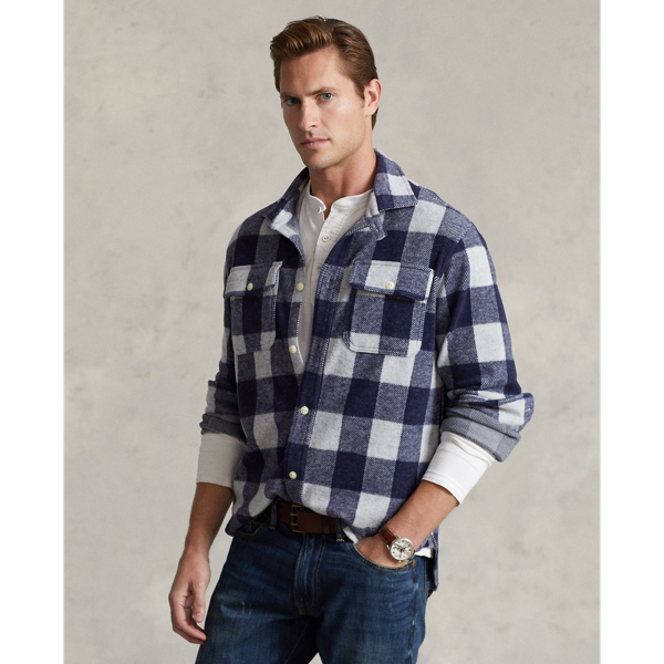 Refined Navy/Cream Plaid Knit Flannel Workshirt Polo Ralph Lauren 1