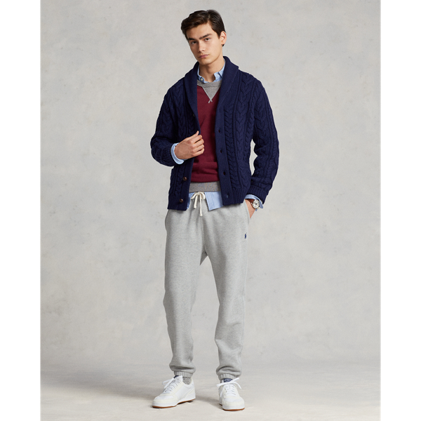 Hunter Navy Aran-Knit Wool-Cashmere Shawl Cardigan Polo Ralph Lauren 4