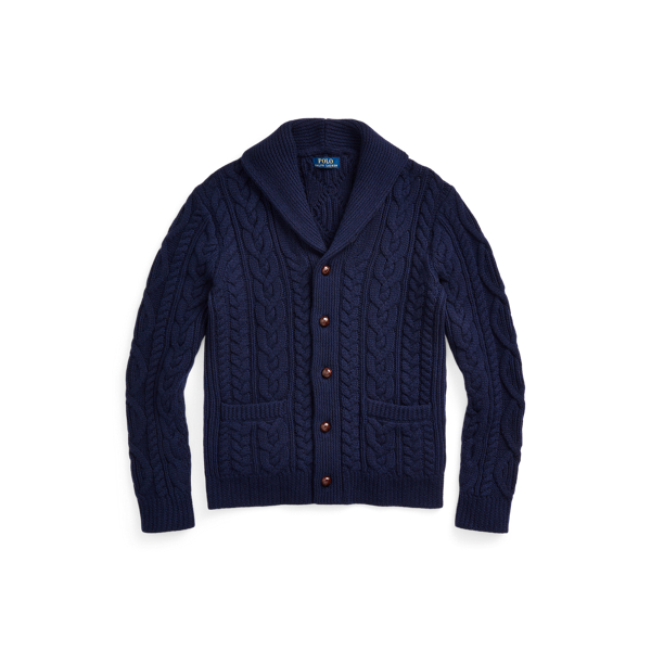 Aran-gebreide wollen-kasjmier vest met sjaalkraag Polo Ralph Lauren in 1