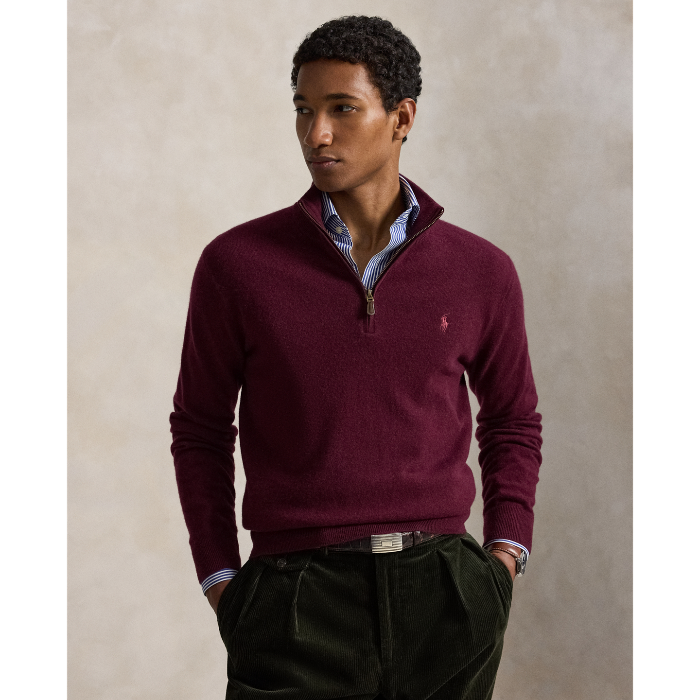 Мужской свитер Ralph Lauren Wool Quarter-Zip, цвет: Винный меланжевый — фото 5