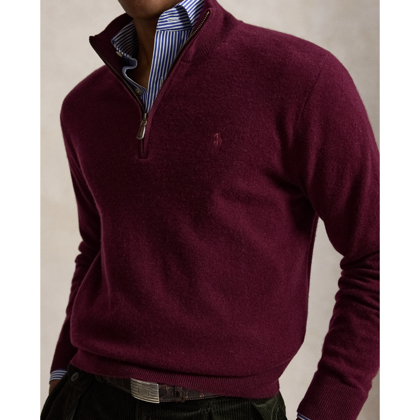 Мужской свитер Ralph Lauren Wool Quarter-Zip, цвет: Винный меланжевый — фото 3