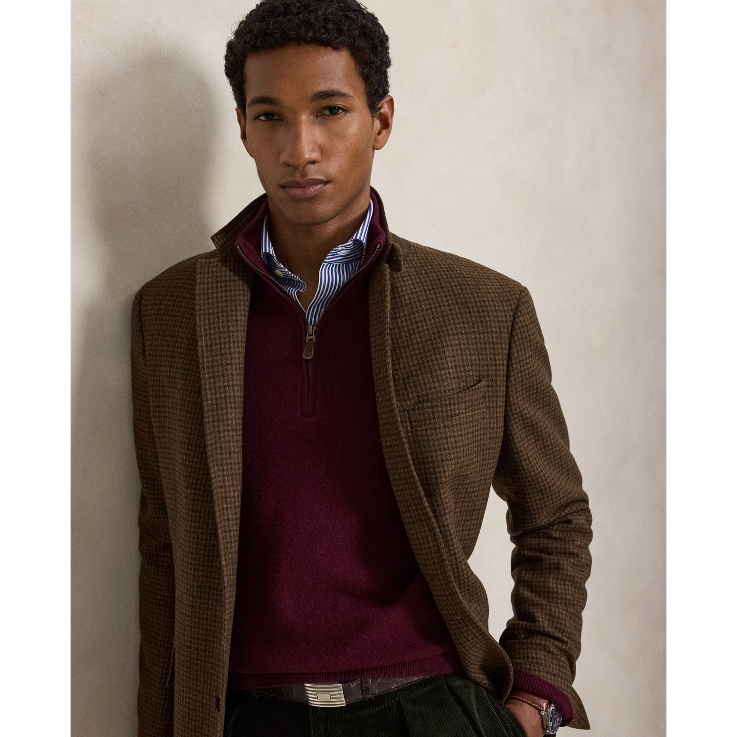 Мужской свитер Ralph Lauren Wool Quarter-Zip, цвет: Винный меланжевый — фото 4