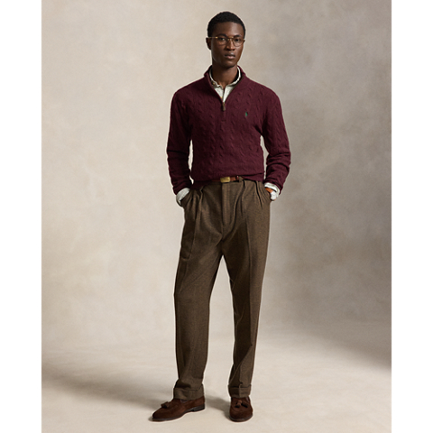 Мужской свитер Ralph Lauren Cable-Knit Quarter-Zip, цвет: Винный меланжевый