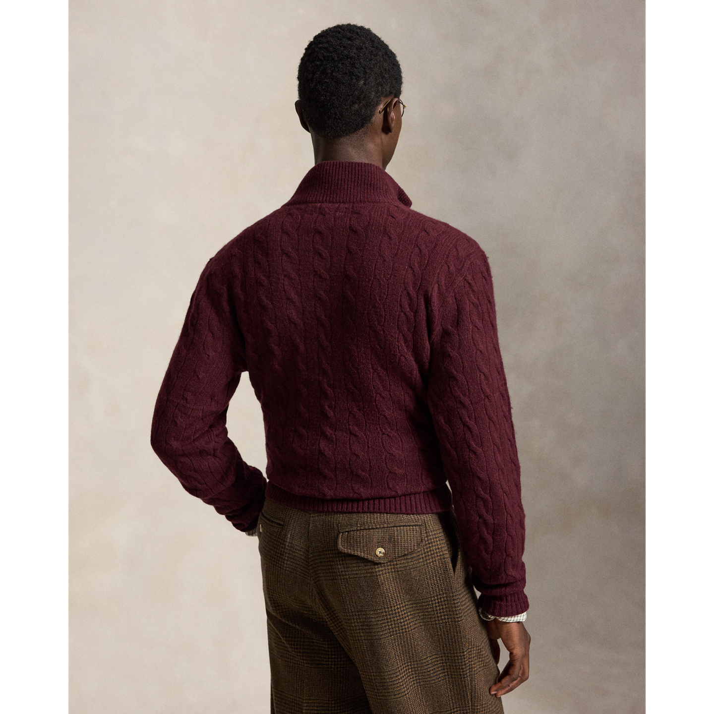 Мужской свитер Ralph Lauren Cable-Knit Quarter-Zip, цвет: Винный меланжевый — фото 2