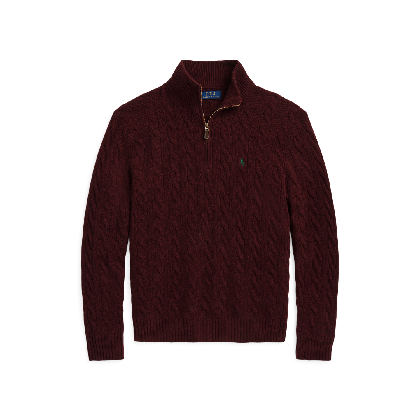 Мужской свитер Ralph Lauren Cable-Knit Quarter-Zip, цвет: Винный меланжевый — фото 5