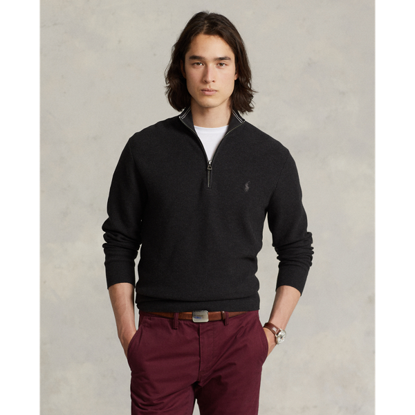 Dark Granite Heather Mesh-Knit Cotton Quarter-Zip Sweater Polo Ralph Lauren 1