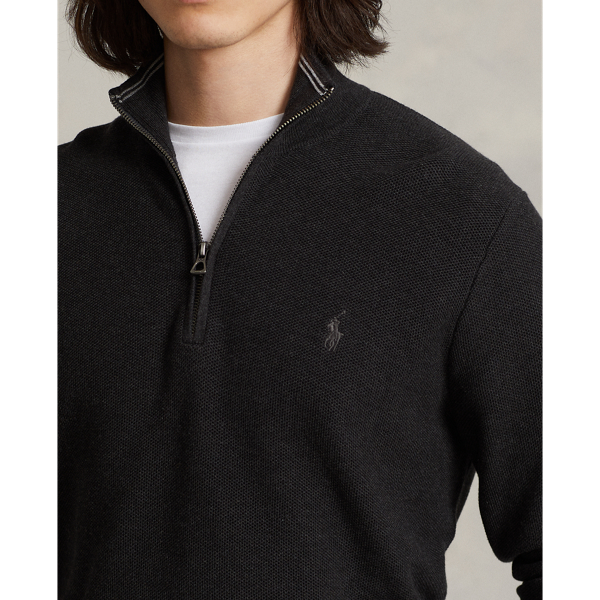 Dark Granite Heather Mesh-Knit Cotton Quarter-Zip Sweater Polo Ralph Lauren 6
