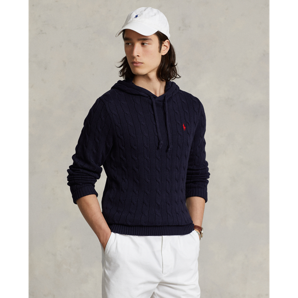 Hunter Navy Cable-Knit Cotton Hooded Sweater Polo Ralph Lauren 1