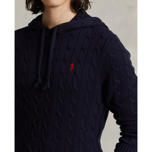 Hunter Navy Cable-Knit Cotton Hooded Sweater Polo Ralph Lauren 6