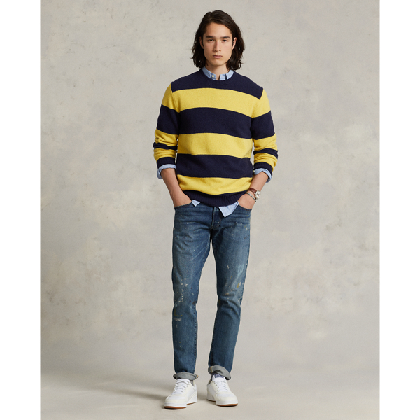 Hunter Navy Sungold Suede-Patch Striped Wool-Blend Sweater Polo Ralph Lauren 4