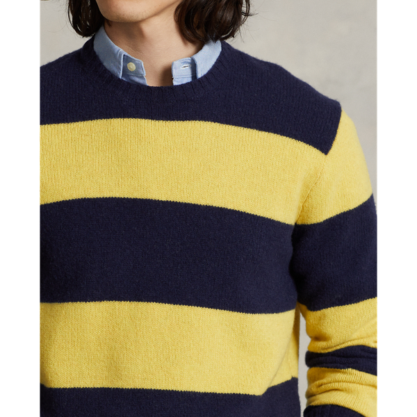 Hunter Navy Sungold Suede-Patch Striped Wool-Blend Sweater Polo Ralph Lauren 6