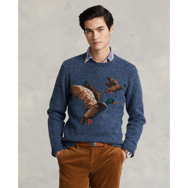 Suede-Patch Mallard Duck Wool Sweater 