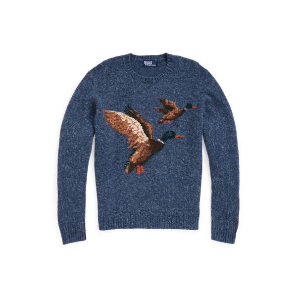 Suede Patch Mallard Duck Wool Sweater