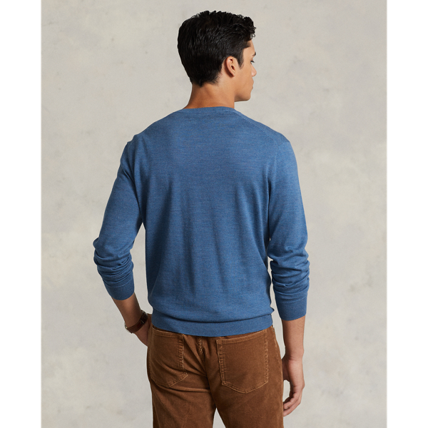 Twilight Blue Heather Washable Wool V-Neck Sweater Polo Ralph Lauren 5