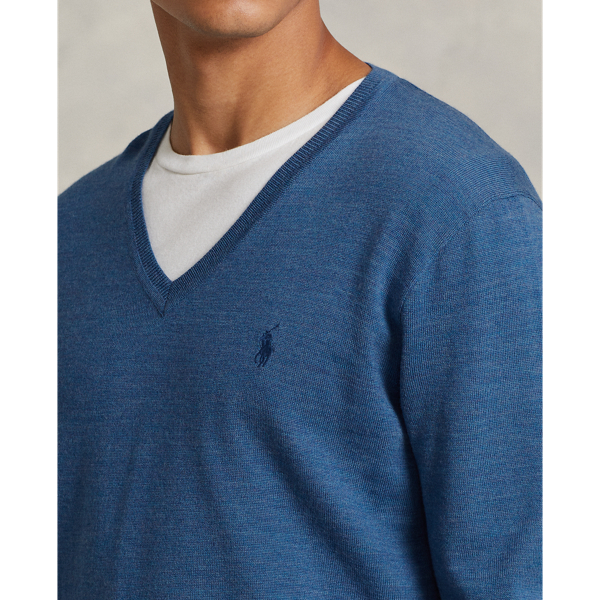 Twilight Blue Heather Washable Wool V-Neck Sweater Polo Ralph Lauren 6
