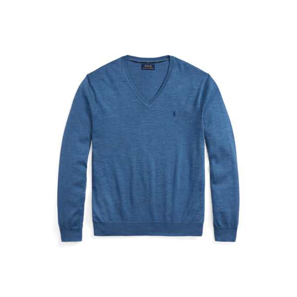 Twilight Blue Heather Washable Wool V-Neck Sweater Polo Ralph Lauren 2