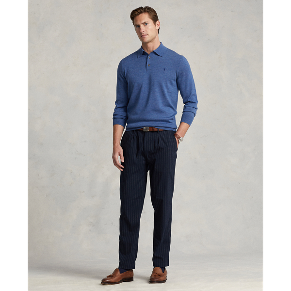 Twilight Blue Heather Washable Wool Polo-Collar Sweater Polo Ralph Lauren 4